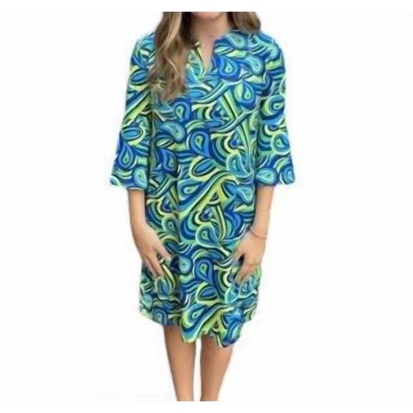 NEW ERMA’S CLOSET swirl print dress in blue, green and yellow - Picture 1 of 1